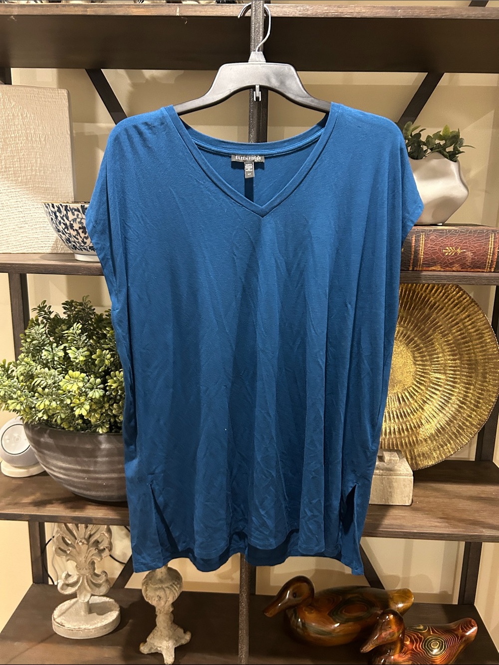 Eileen Fisher Deep Teal Blue V-Neck Tunic